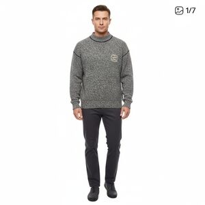 Vintage I.O.U. Sweater Mens L Gray Knit Pullover Crew Neck Embroidered Logo